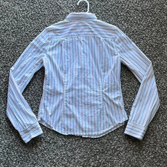 Vintage Abercrombie & Fitch Button Up Shirt Womens Large White Striped L/S Top - Picture 5 of 7